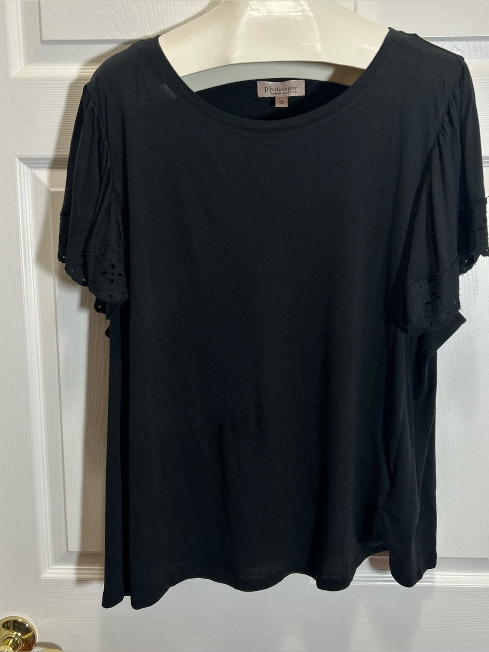 Philosophy Black Short Sleeve Eyelet Sleeve Tee